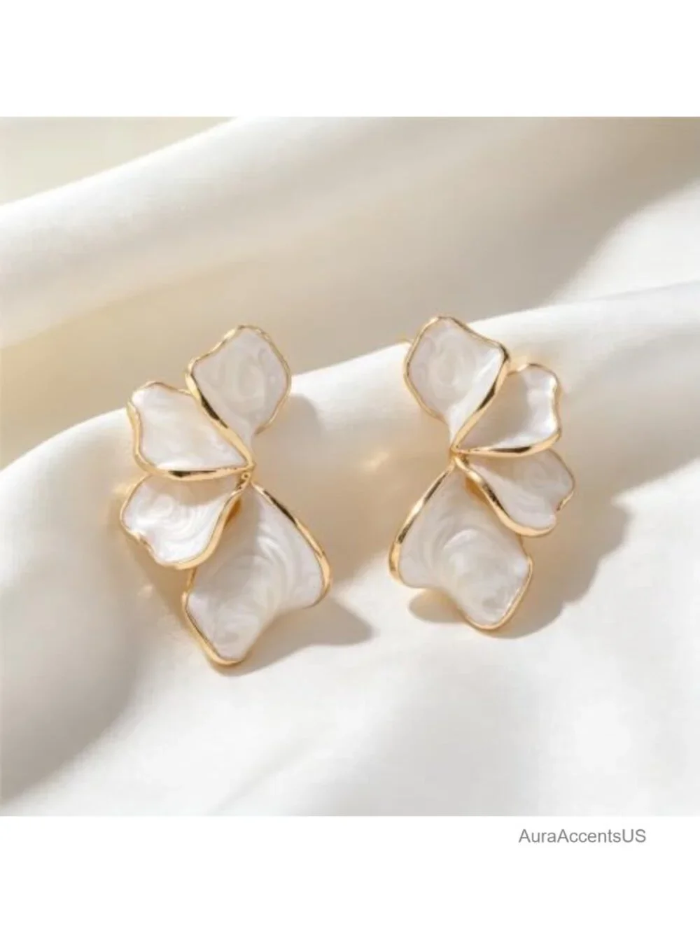 Large Gold Plated Flower Earrings for Women, Hypoallergenic Statement Floral